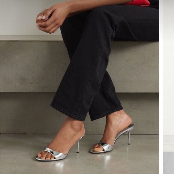 Kate Spade New York Leather Butter yellow Silver sandals bows mini heels Italy! - Picture 10 of 12